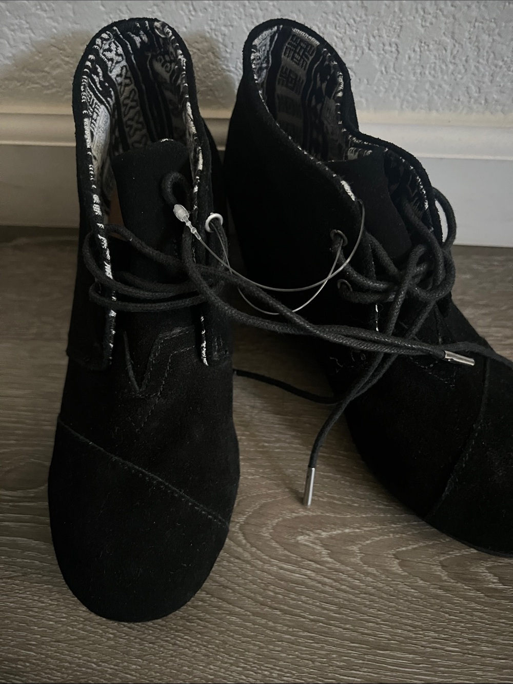 Toms Black Suede Lace-Up Ankle Boots